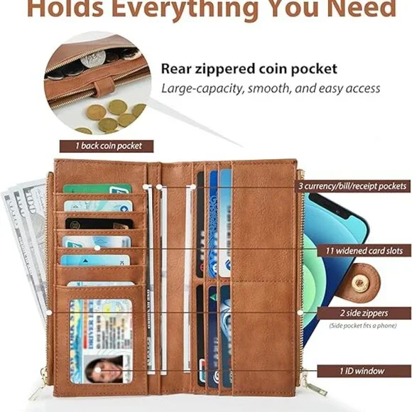 Womens Leather Wallet RFID Blocking Slim Bifold Credit Card Holder - Picture 6 of 6